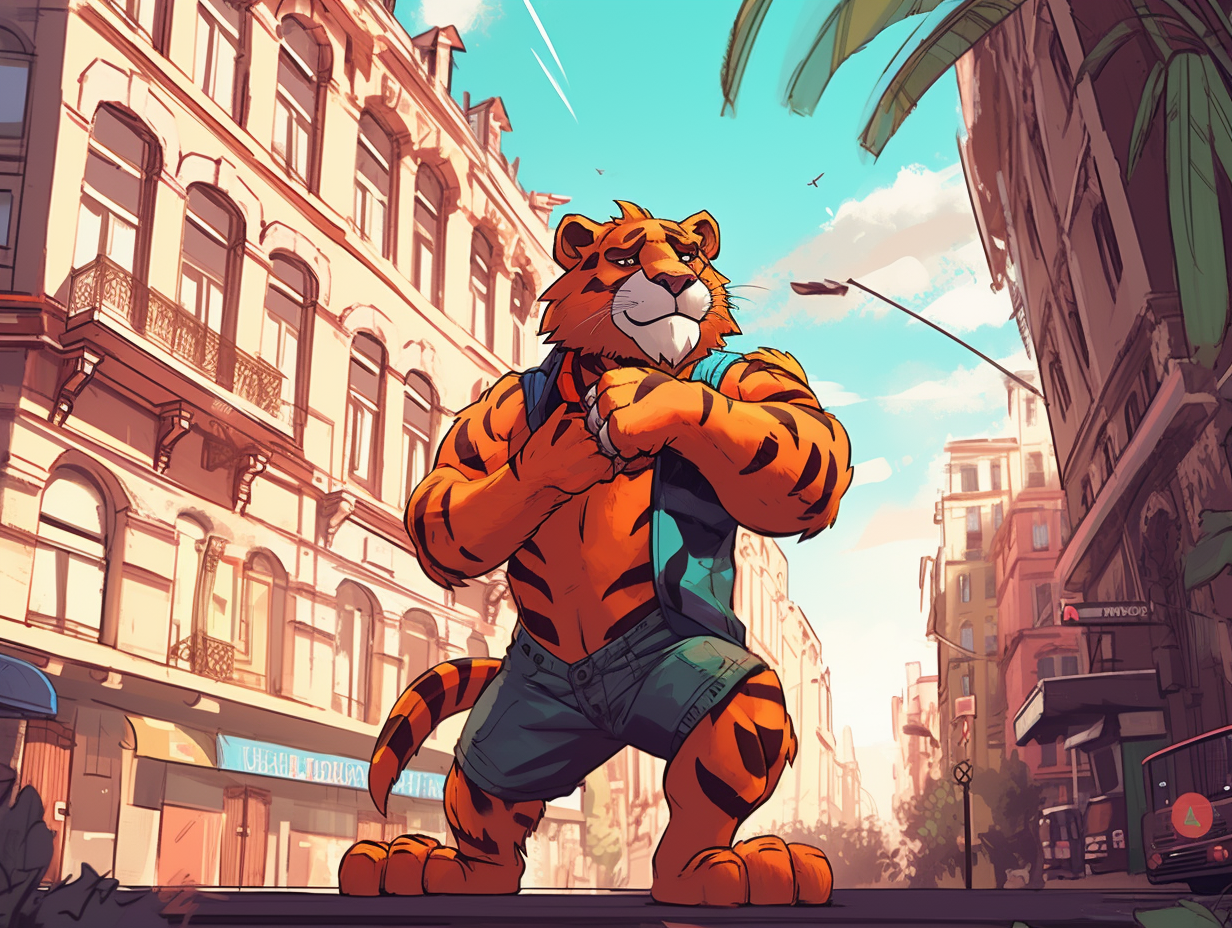 Anthro Tiger Fursona Flexing Biceps