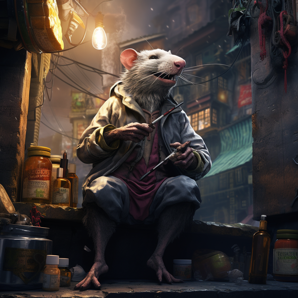 Rat doing drugs in alleyway