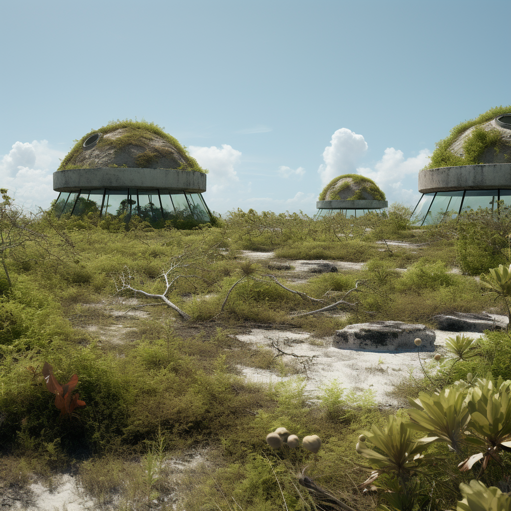 Mounds with vegetation and glass structures