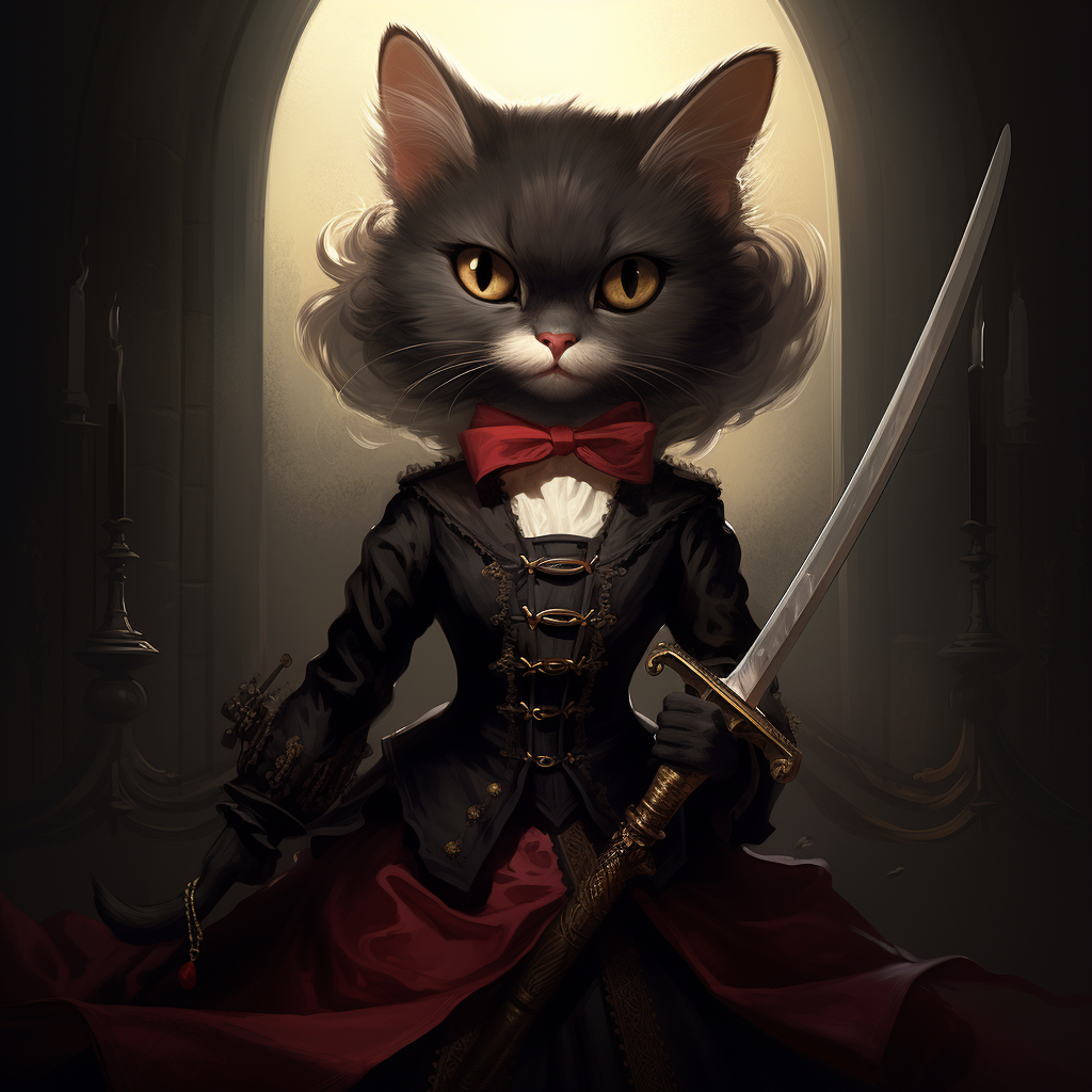 Female black cat with dagger