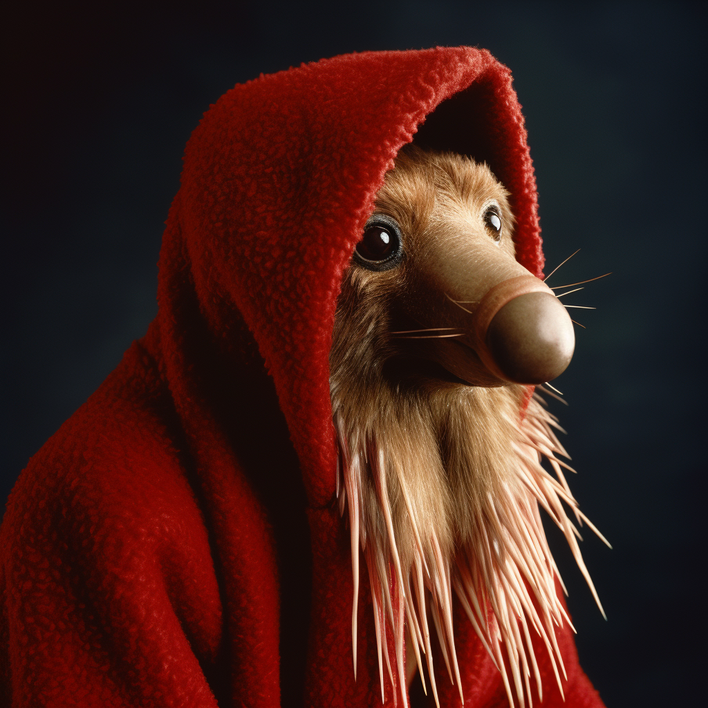 Anthropomorphic echidna in red hoodie