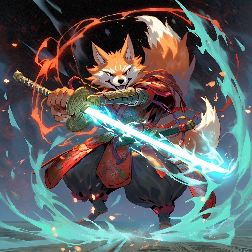 Mystic fox bushi wielding magic blade