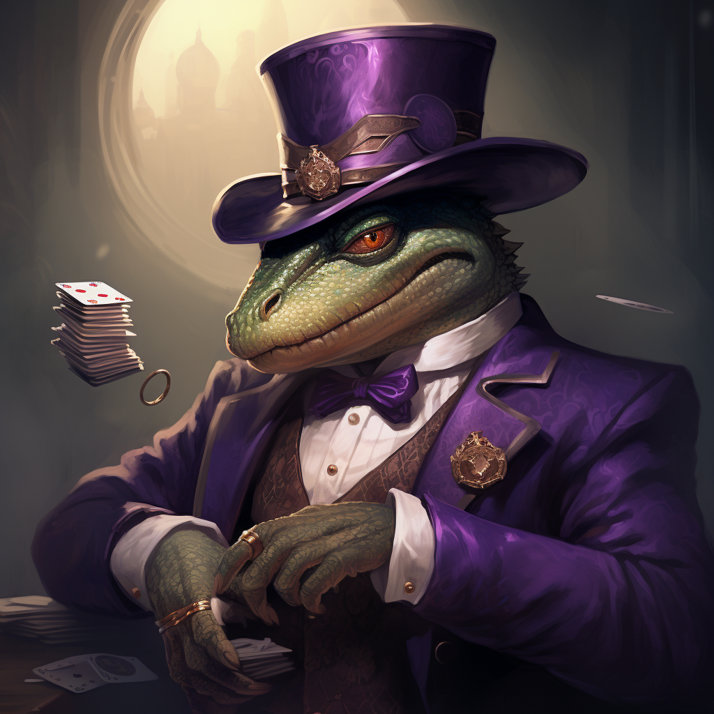 Anthropomorphic Aligator in Purple Waistcoat and Top Hat