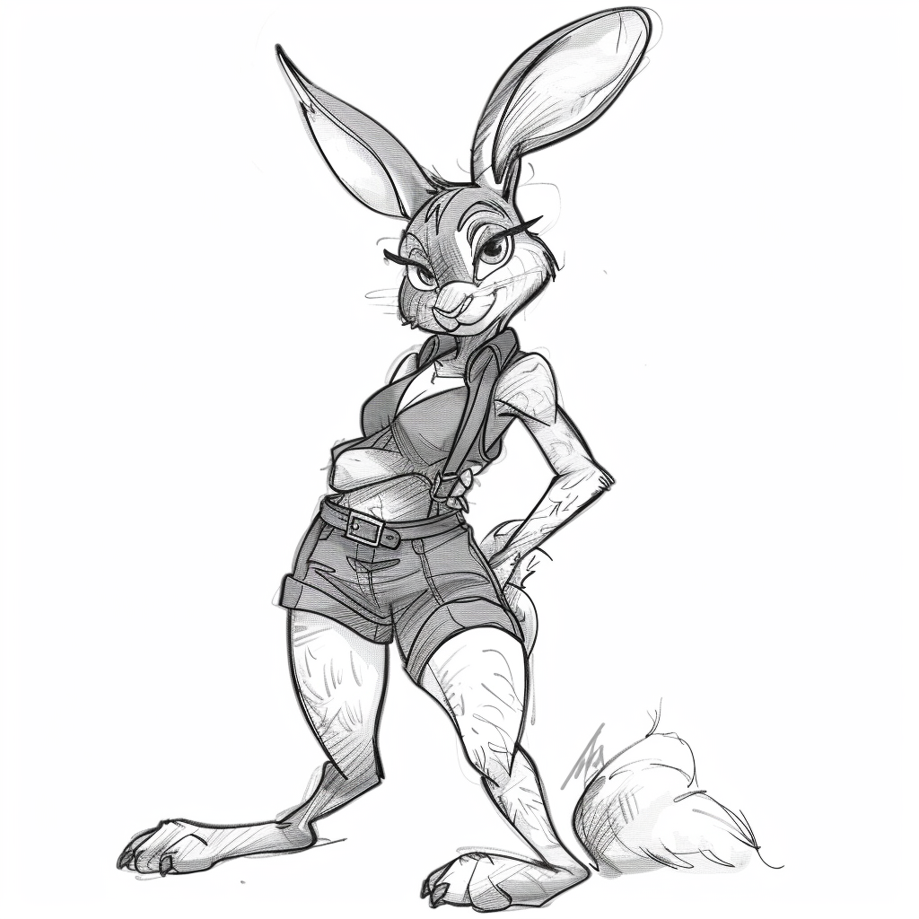 Sensual anthropomorphic rabbit pose