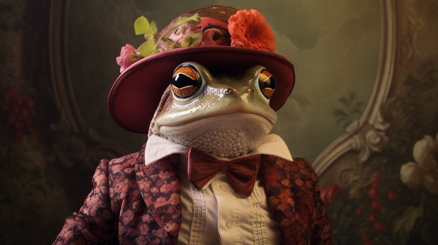 Anthropomorphic toad wearing a fancy hat