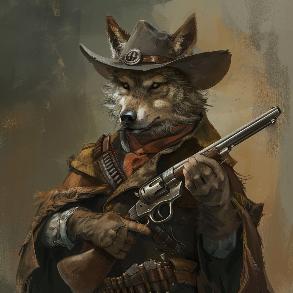 Wolf gunslinger in Western attire