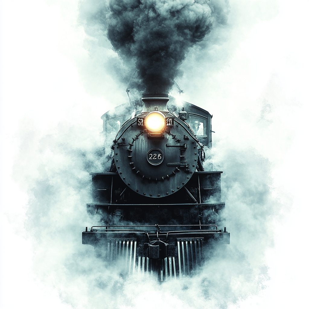 Train logo emerging from smoke