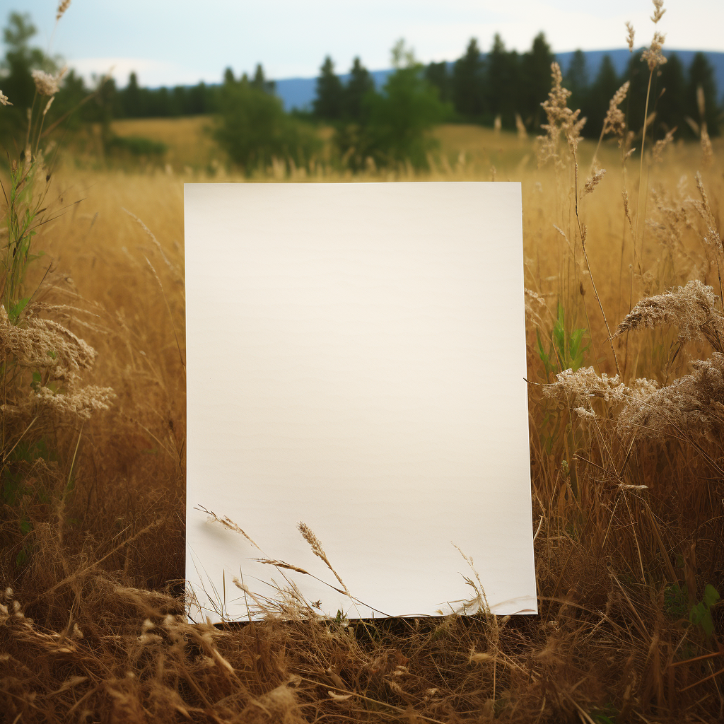 Antique blank paper in pastoral field