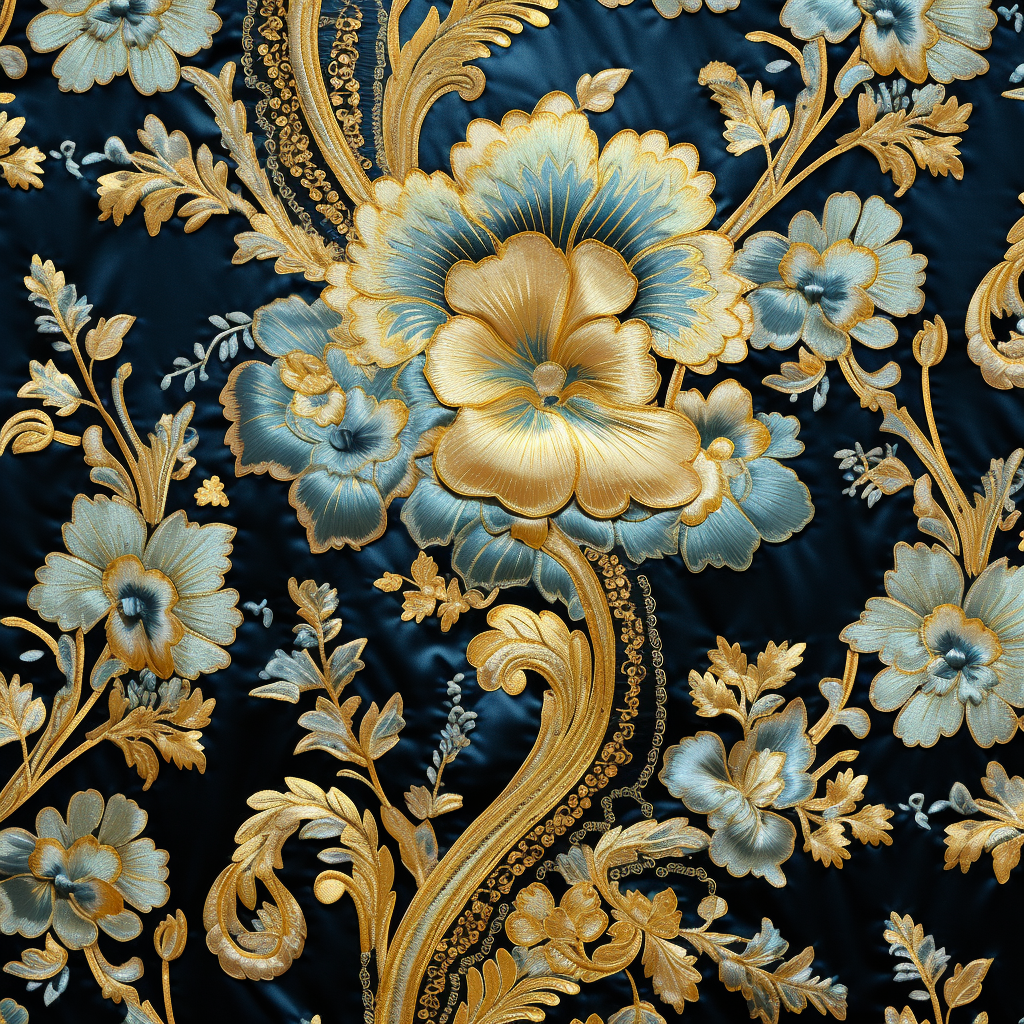 Ornate antique brocade pattern with metallic accents