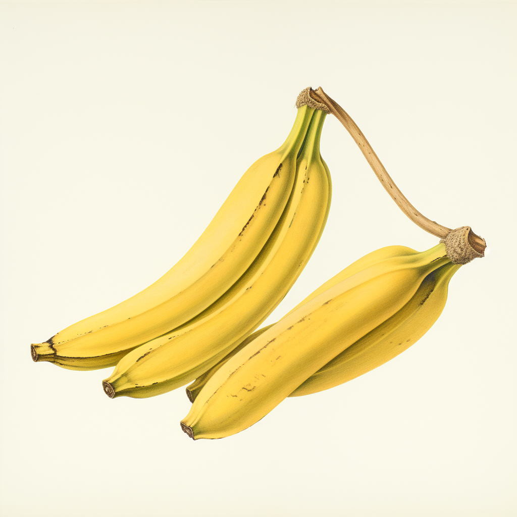 Antique drawing of bananas on white background