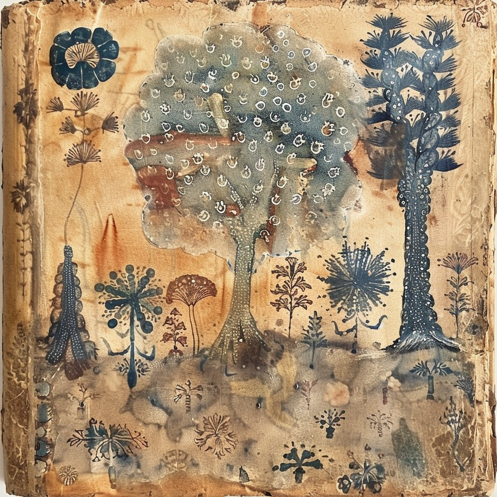 Ancient manuscript with artistic designs