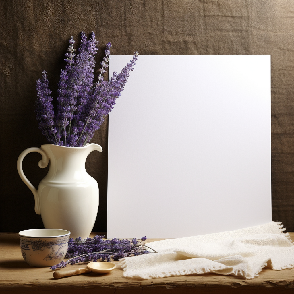 Antique paper near ceramic jug and lavender