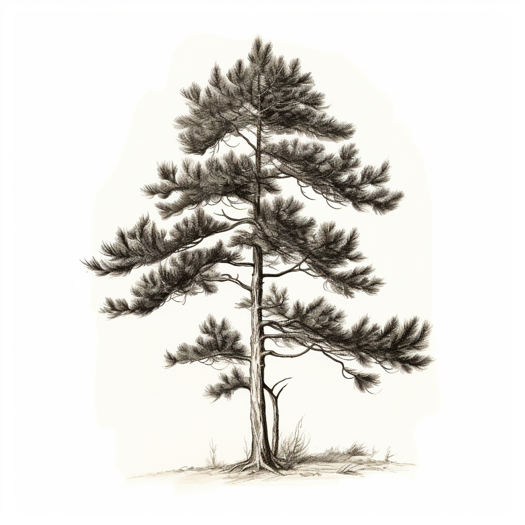 Antique pine tree drawing