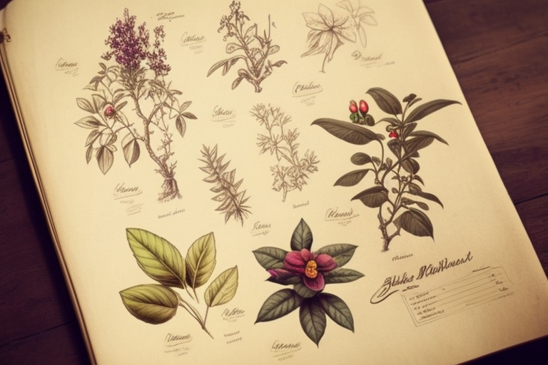 Vintage botanical sketches of antique plants