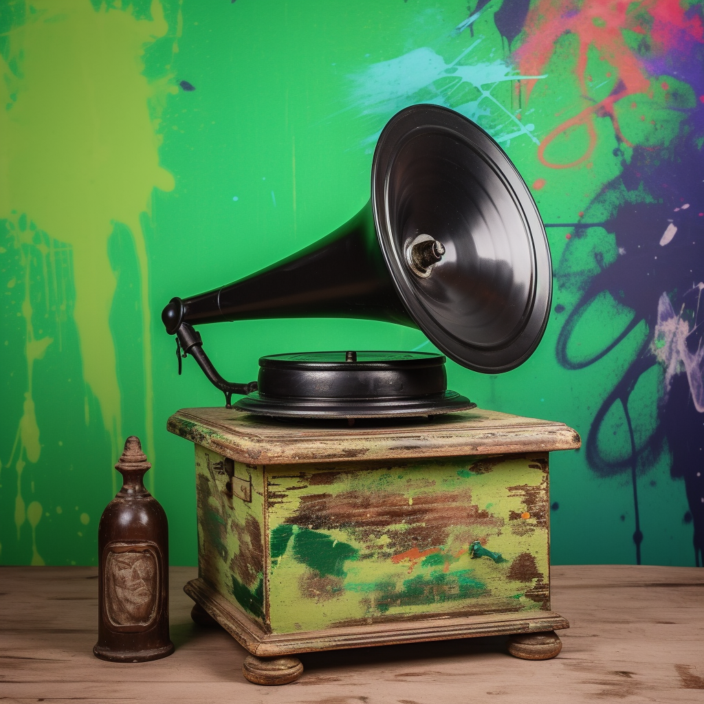 Antique Victrola Phonograph with Graffiti Art