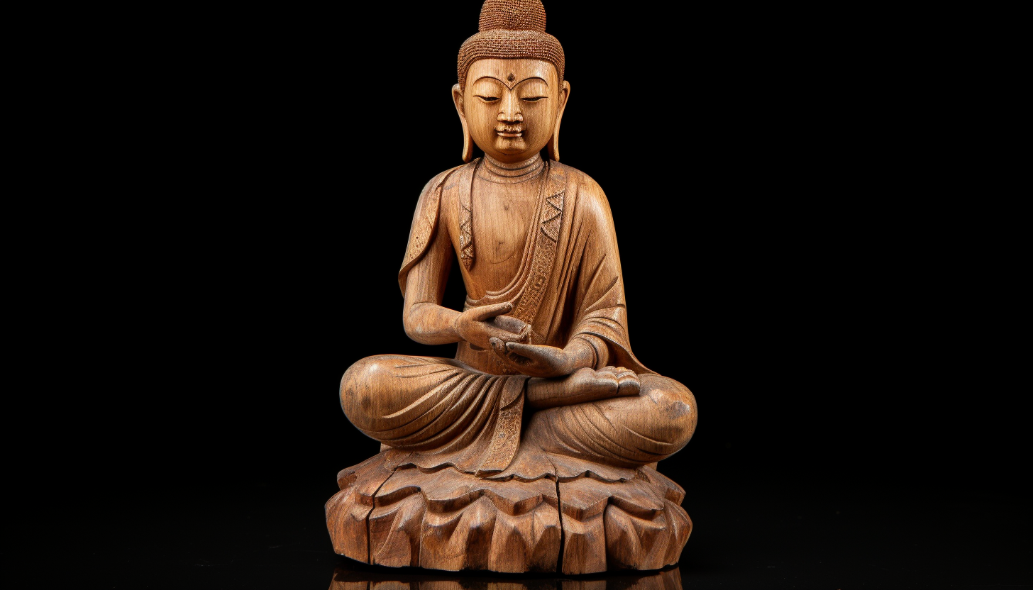 antique wooden buddha sculpture with scratches