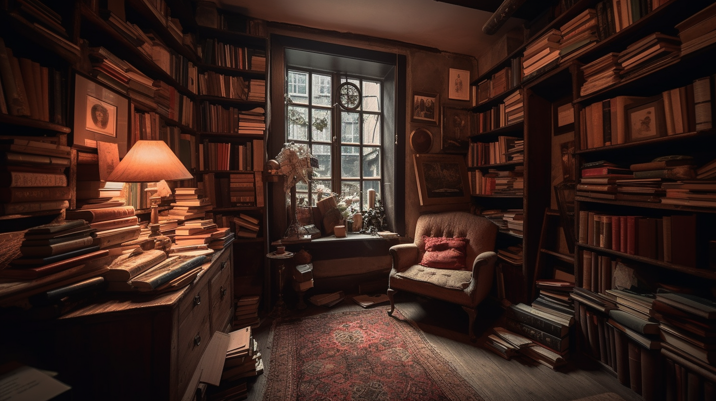 Cozy reading nook in antique bookstore