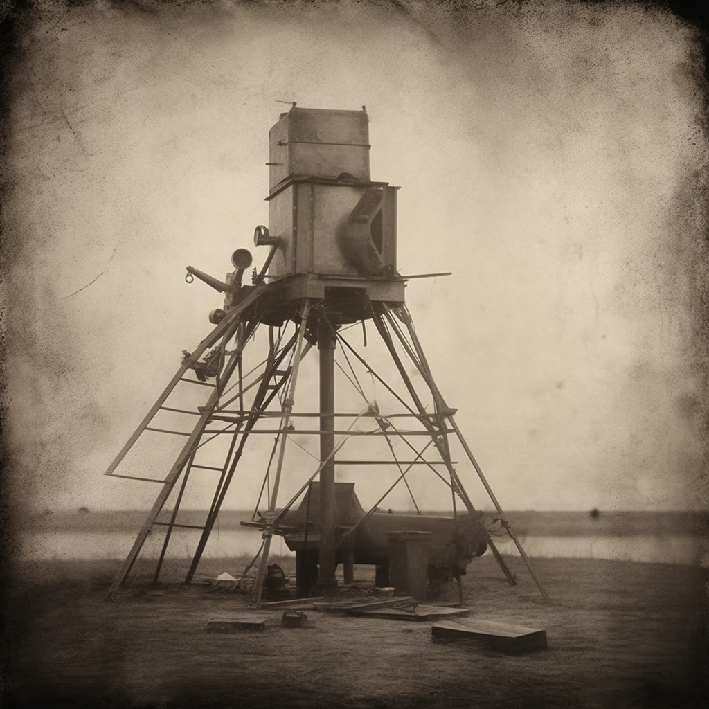 Vintage observatory telescope with double exposure effect