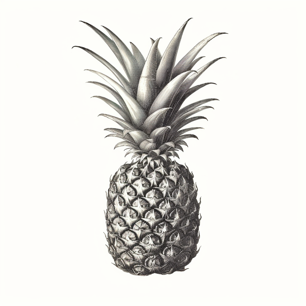 Antique pineapple drawing on white background