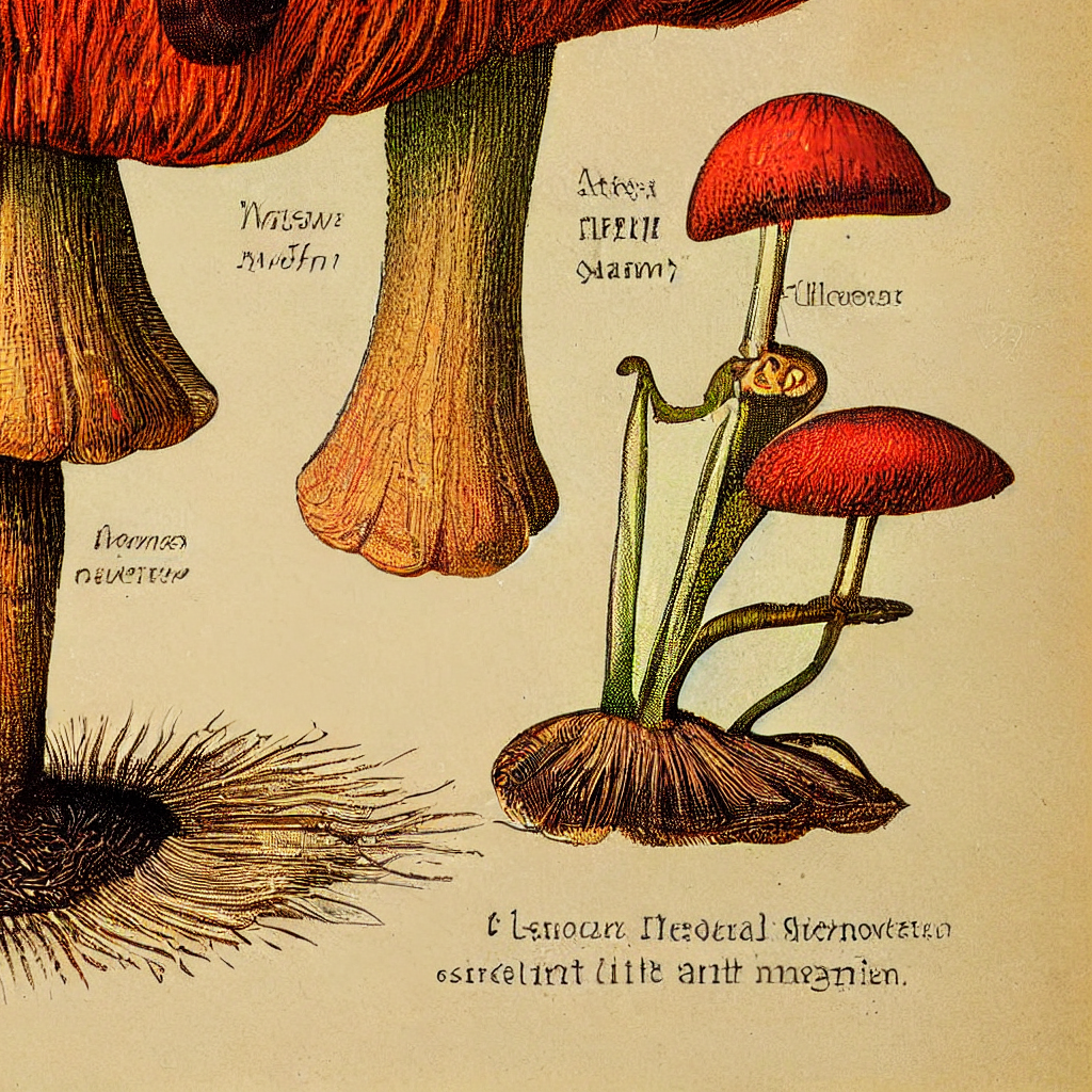 Ants building anthill on fly agaric