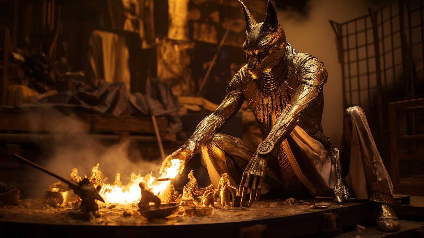 Anubis golden statue being built