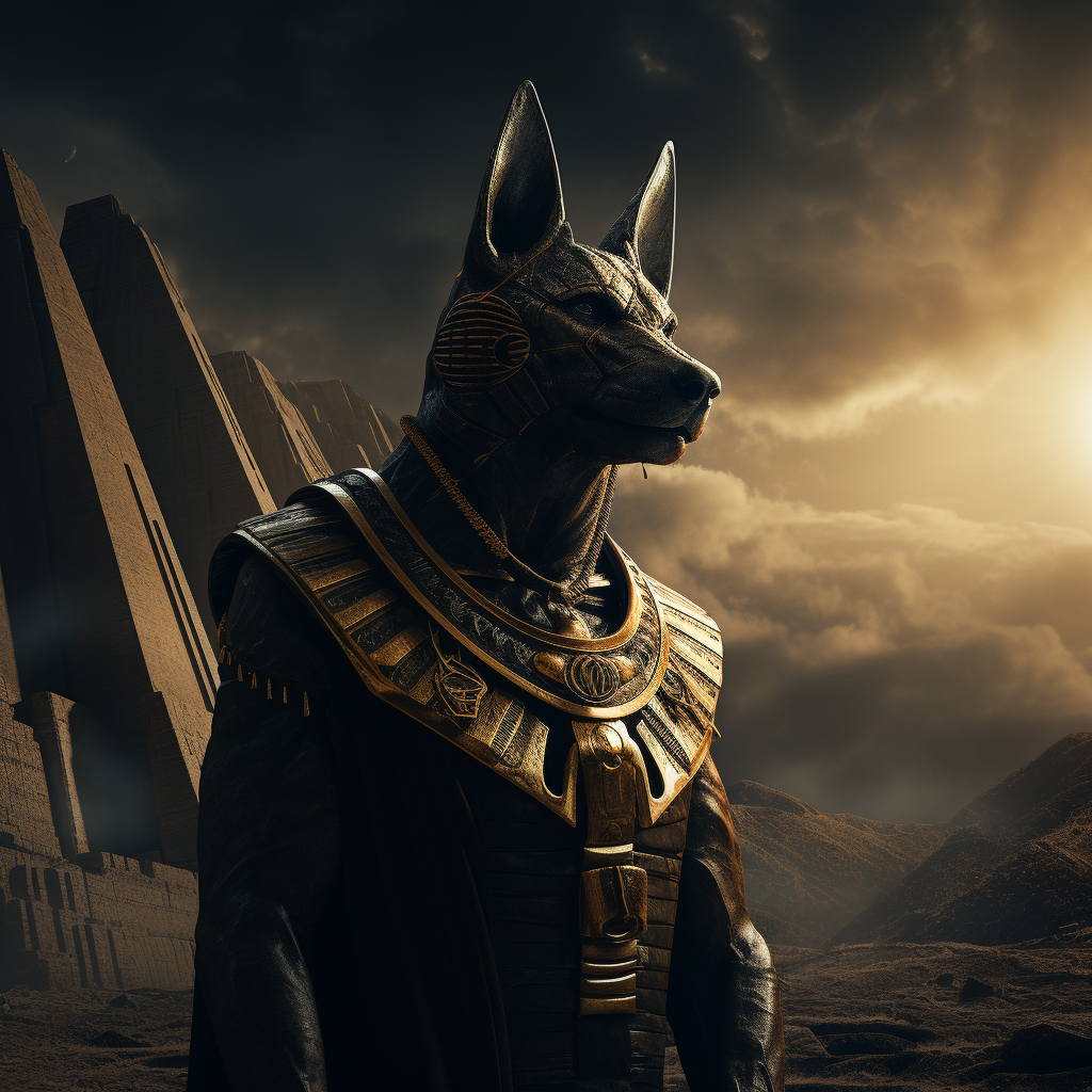 Majestic Anubis overlooking pyramids