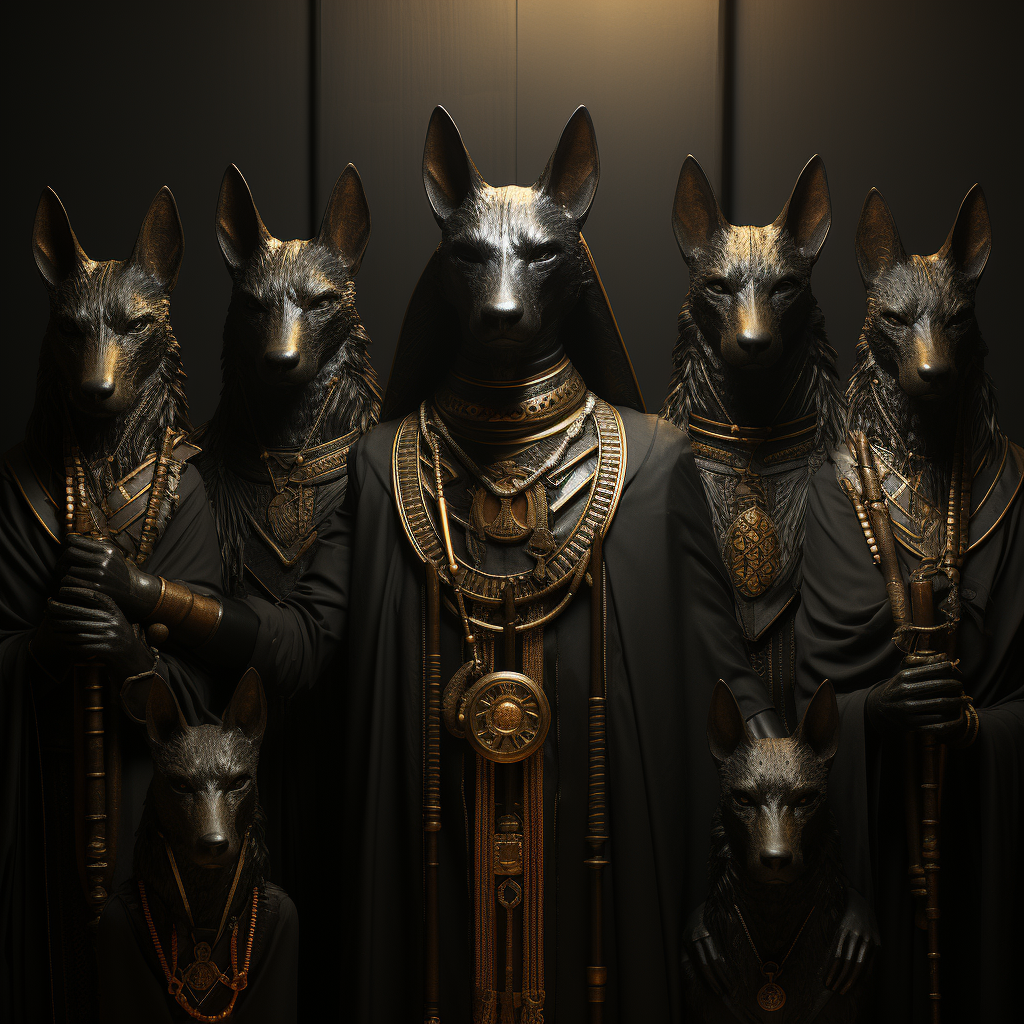 Iconic Anubis and Sekhmet with Staff of Set and Ankh