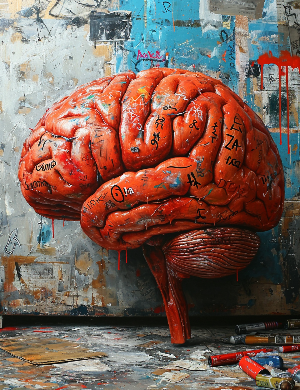 Illustration of a vibrant brain with Aoki Games & Gala tattoo