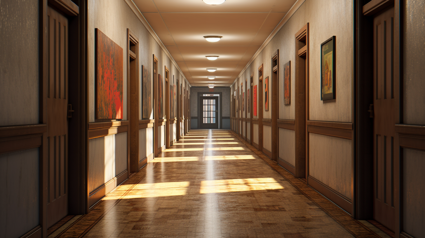 Realistic apartment building hallway image