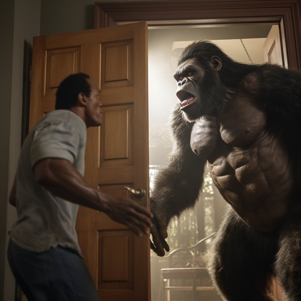 Ape answering door to Dwayne  The Rock  Johnson