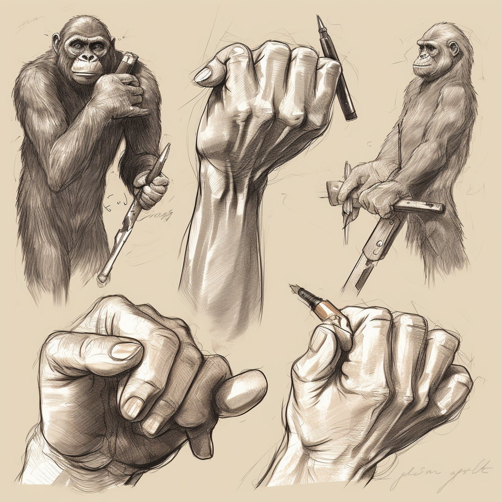 Ape hands holding tools dynamic sketches