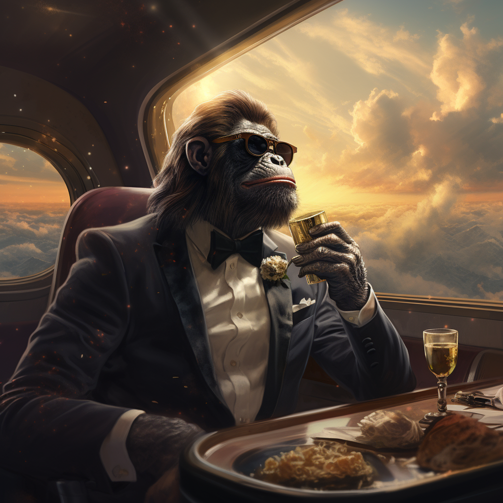 Ape in Tuxedo on Private Jet