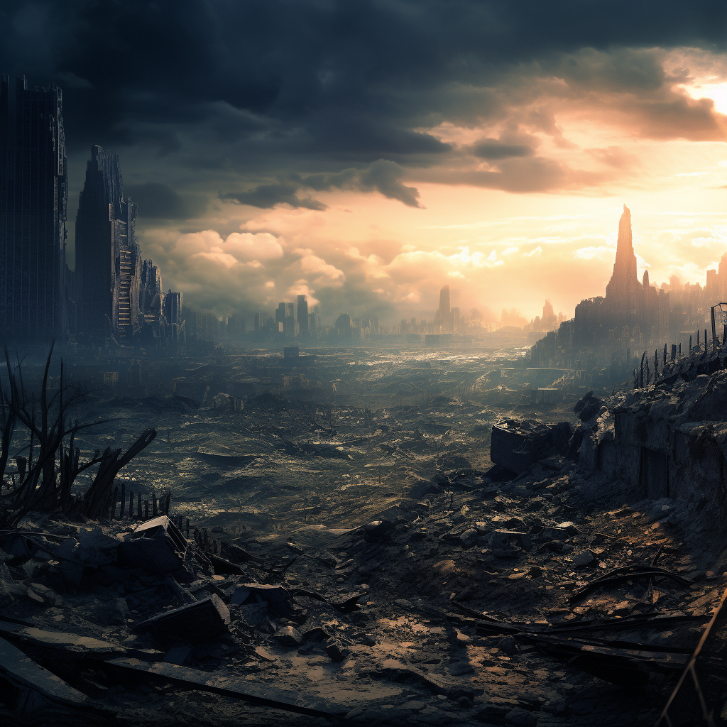 Apocalyptic city landscape with distant view