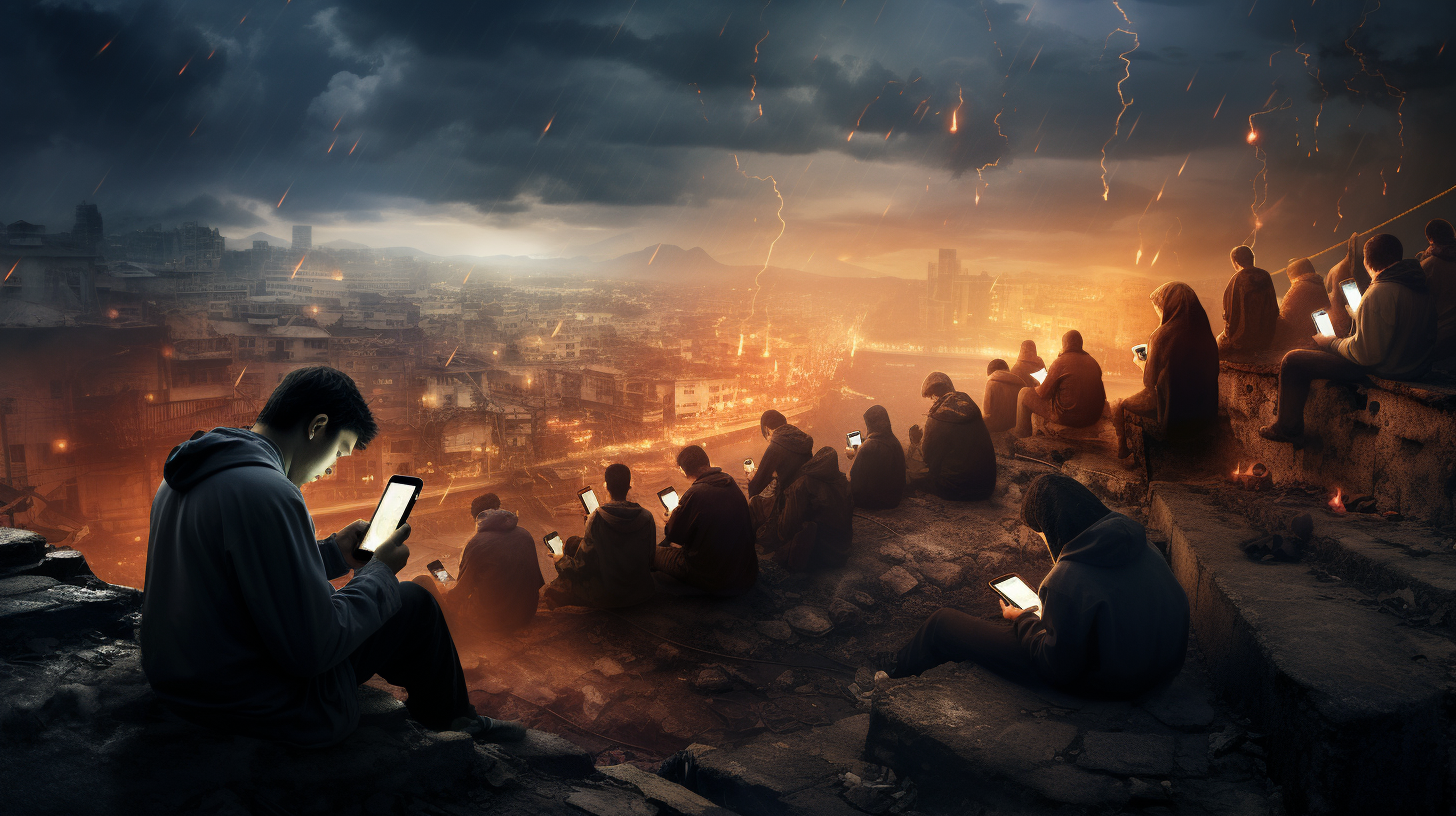 Masses Staring at Phones in Apocalyptic Civil War