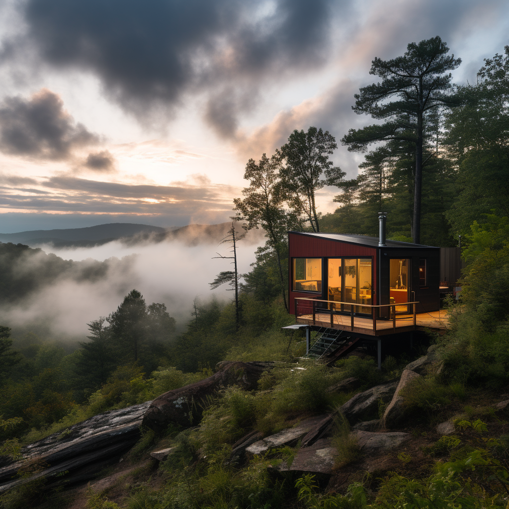 Scenic view of tiny house in Appalachian mountains