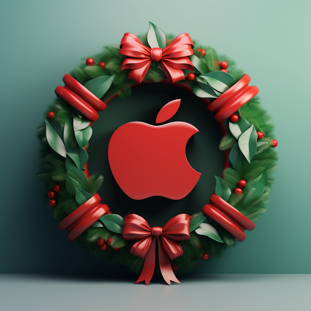 Apple Inc Logo with Christmas Wreaths