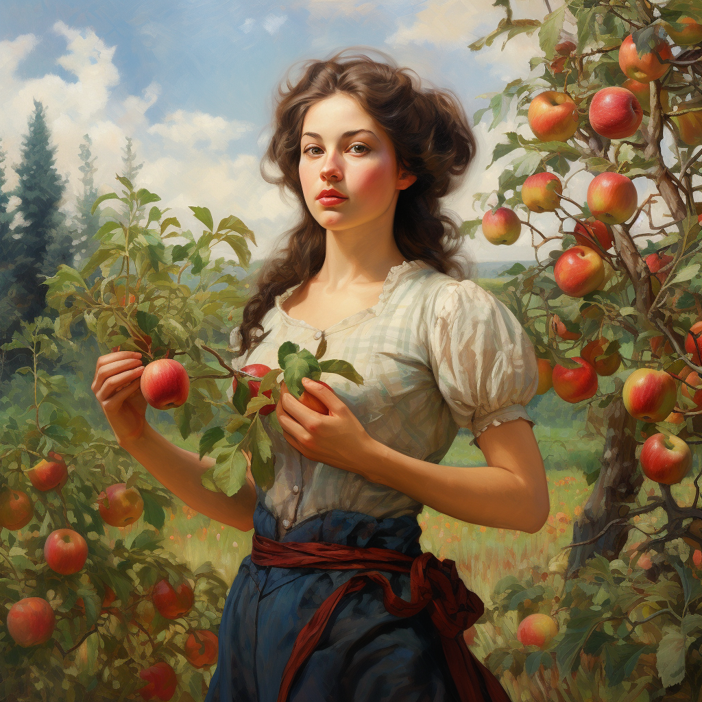 Woman harvesting apples in an orchard