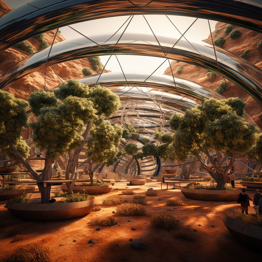 Apple tree farm in Martian dome