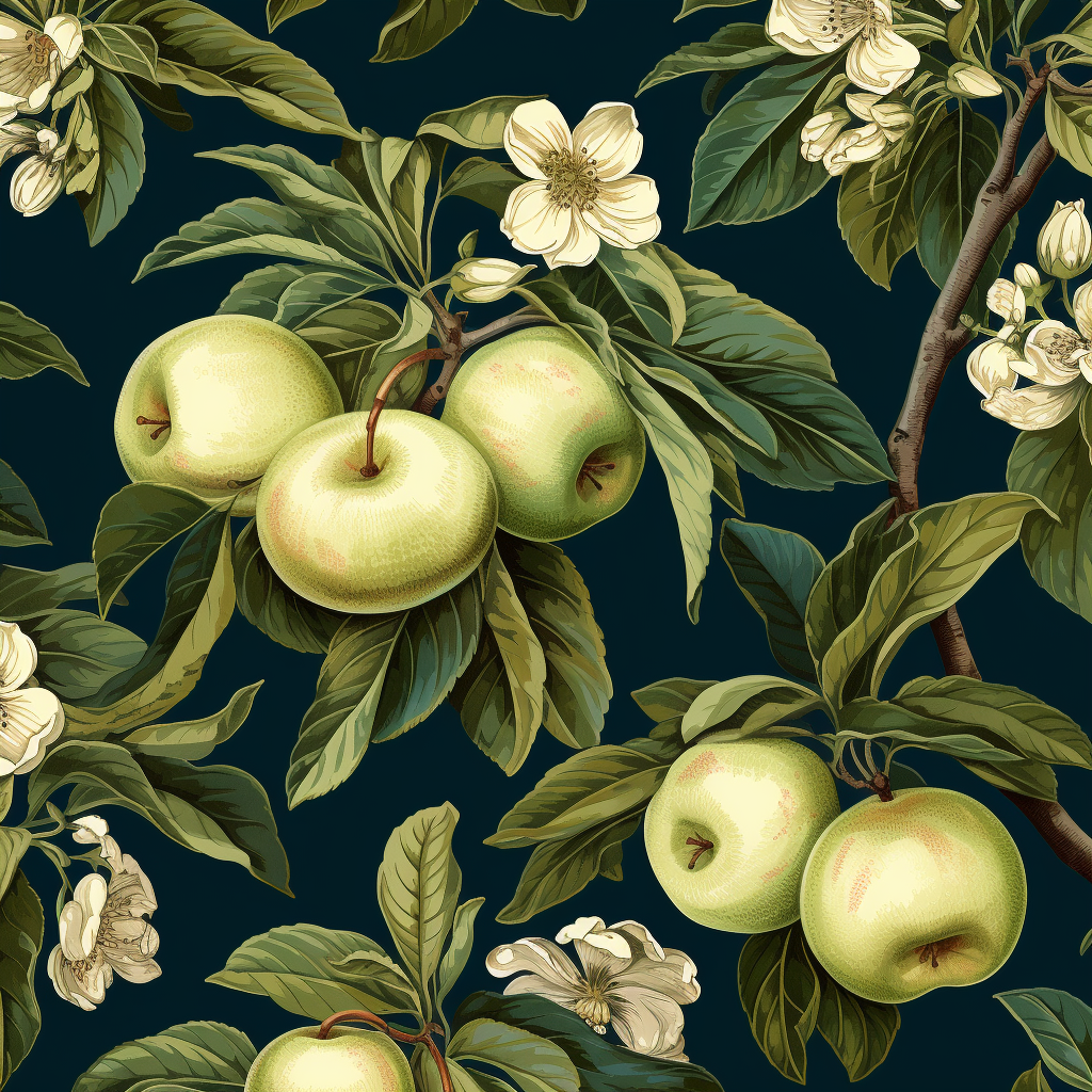 Detailed Botanical Illustration of Apple Growth Stages