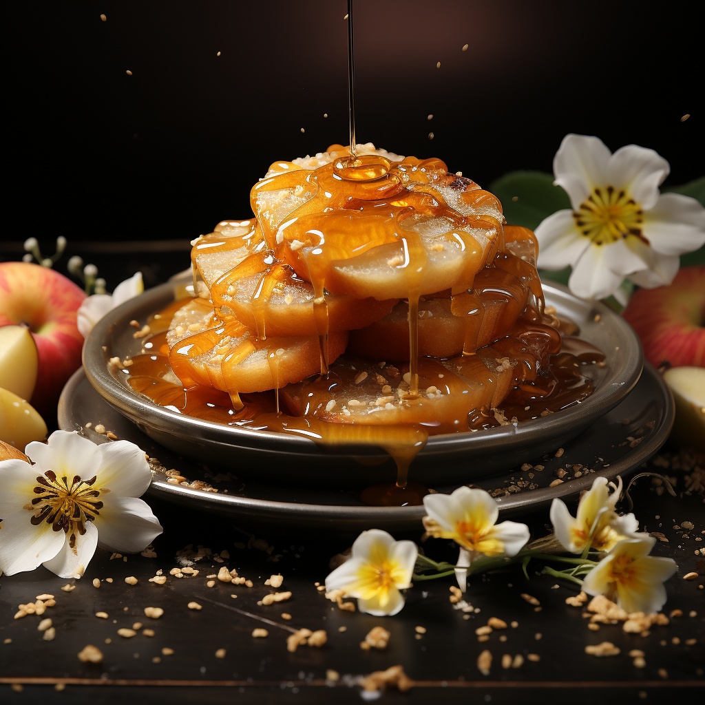 Delicious plate of apples and honey