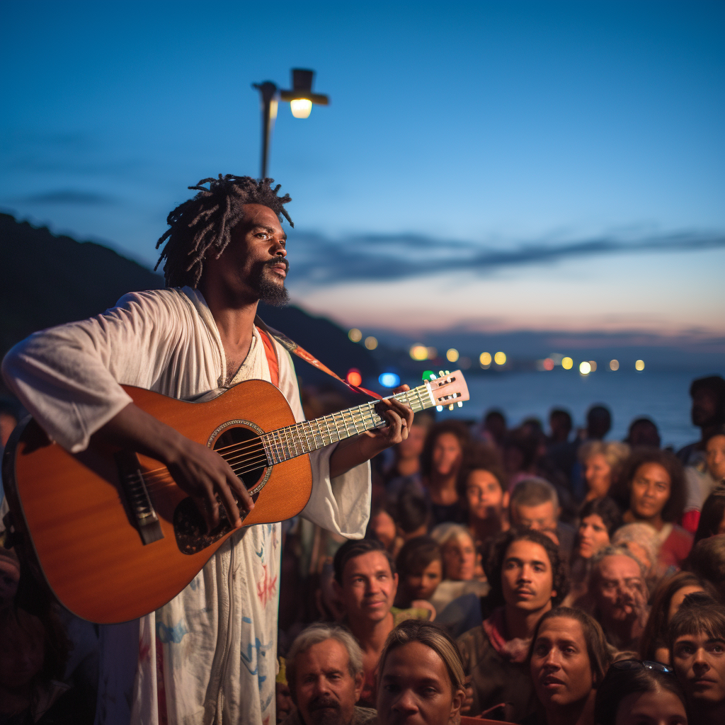 Seu Jorge performing at Cristo Redentor in Rio de Janeiro