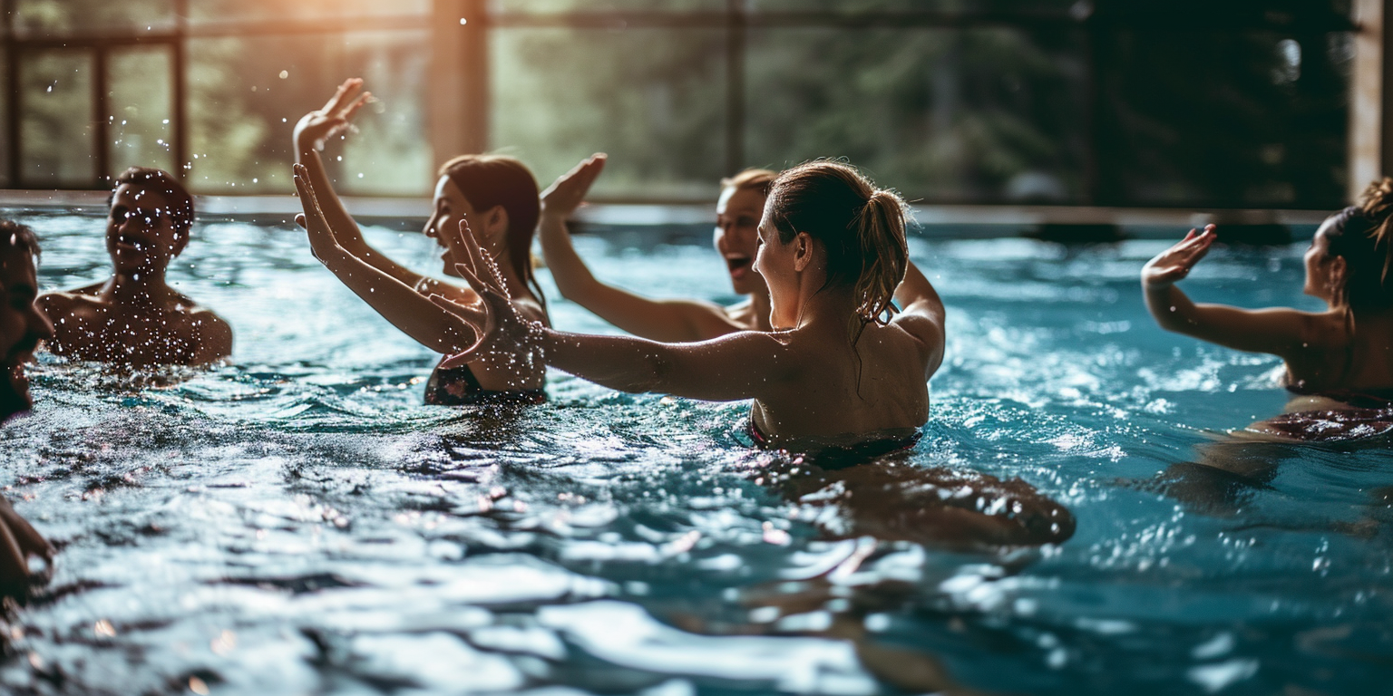 Group of people doing aqua fitness exercises