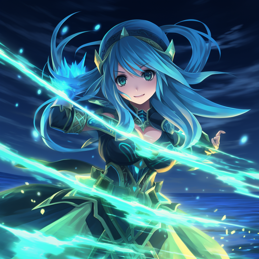 Anime character Aqua casting magical water spell