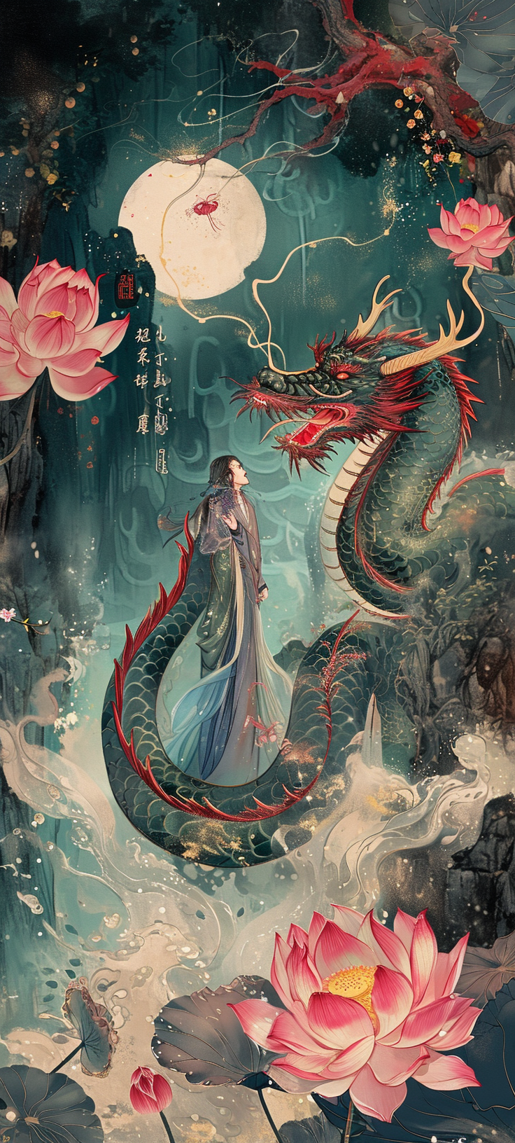 Aquarian Wisdom Chinese Dragon Lotuses Streams