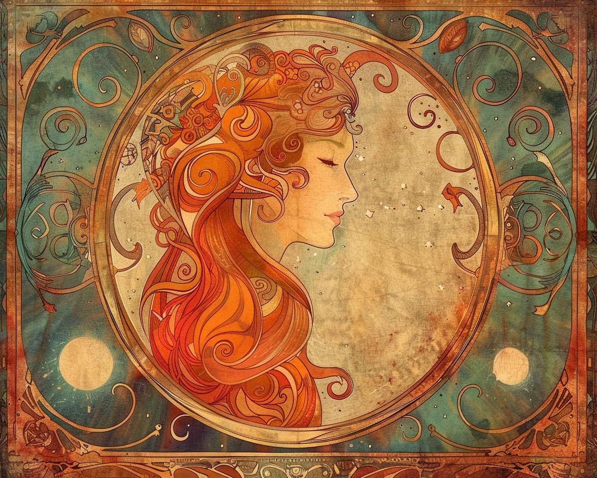 Aquarius Zodiac Art Nouveau Celestial Painting