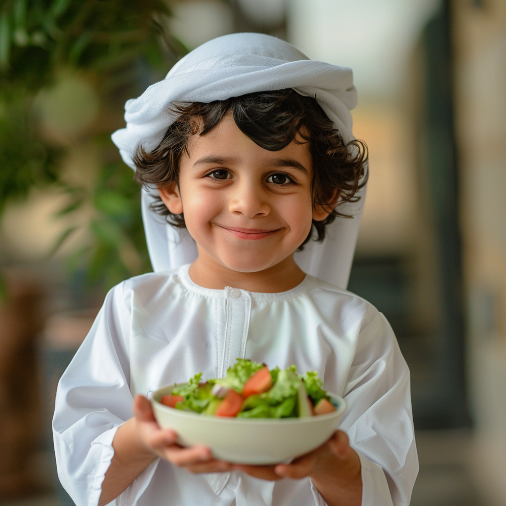 Arab Emirati Kid Eating Salad