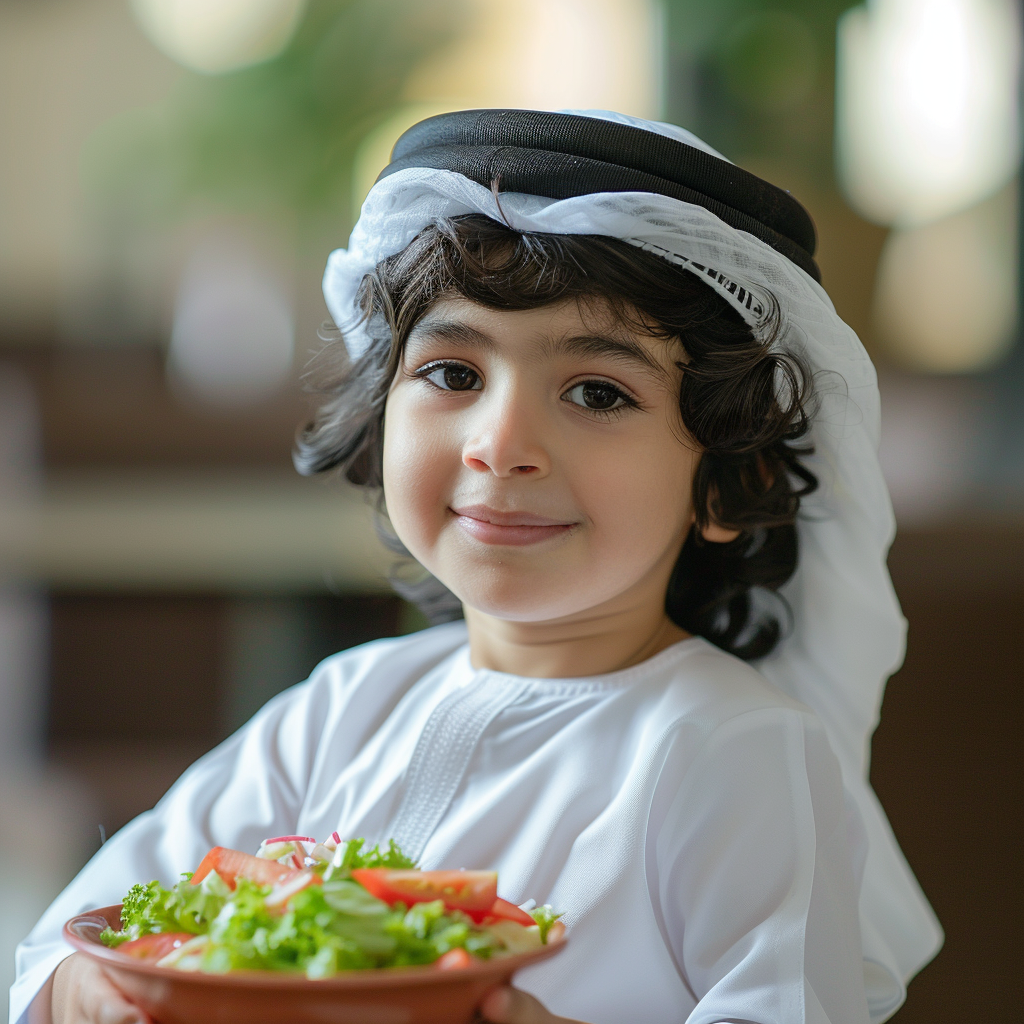 Arab Emirati Kid Eating Salad