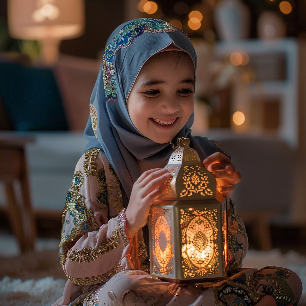 Smiling Arab girl with lantern