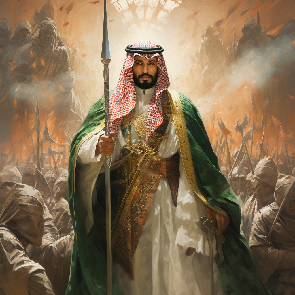 Arab king with country flag and art