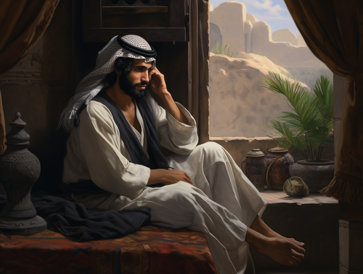 Arab man with cabin phone